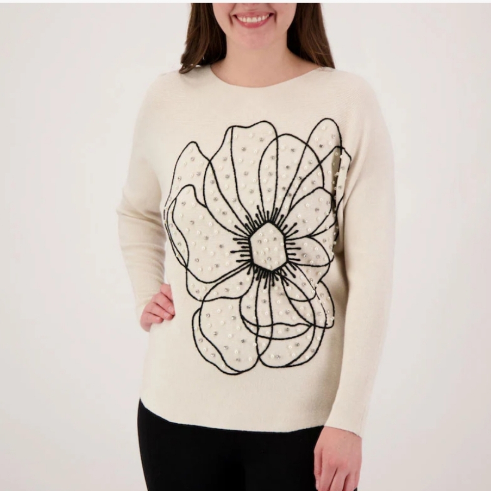 MILANO Embellished Flower Sweater sz large nwts